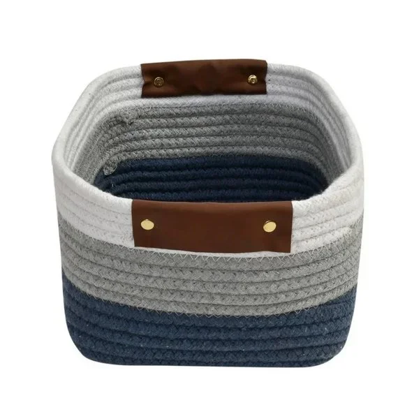 Cotton shelf basket rectangular tri color, 11x8x5 - Picture 3 of 5